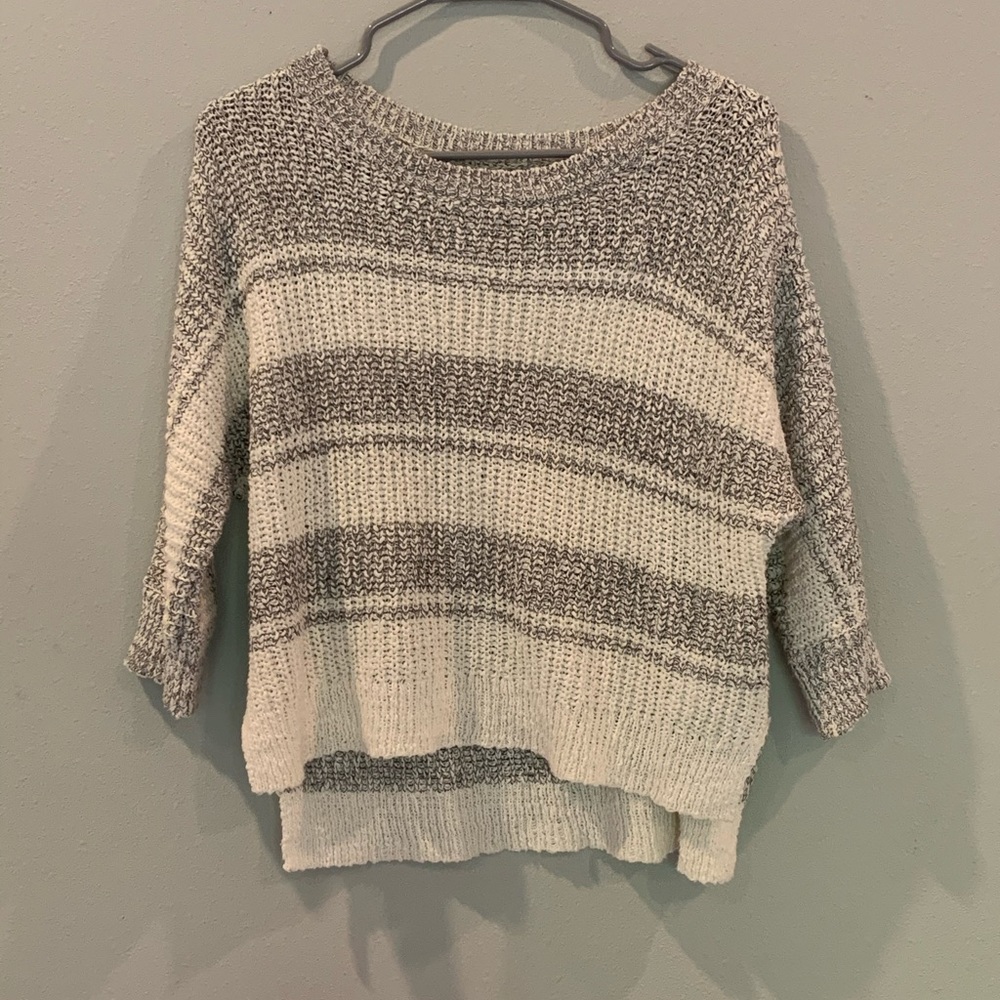 Hollister Gray and White Stripe Cropped Sweater